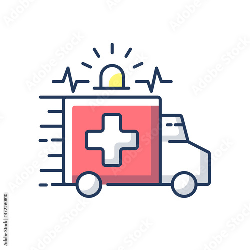 Emergency RGB color icon. Ambulance. Emergency response. Accident department. Urgent medical care center. Healthcare. Medical vehicle. Hospital department. Isolated vector illustration