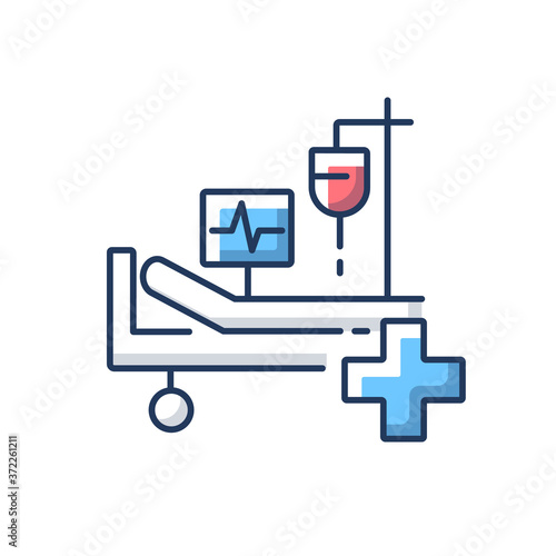 Intensive care RGB color icon. Critical care medicine. ICU. Hospital ward. Intensive treatment and close monitoring. Resuscitation. Hospital department. Isolated vector illustration