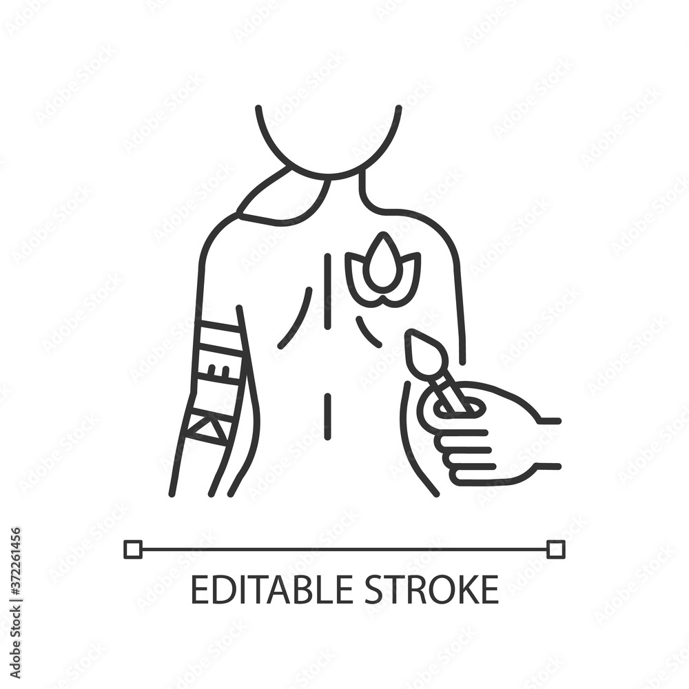 Vetor de Body art linear icon. Body painting. Skin art. Professional