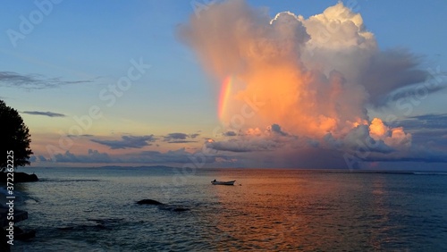 Seychelles, Indian Ocean, Mahe island, east coast, sunset at salt point
