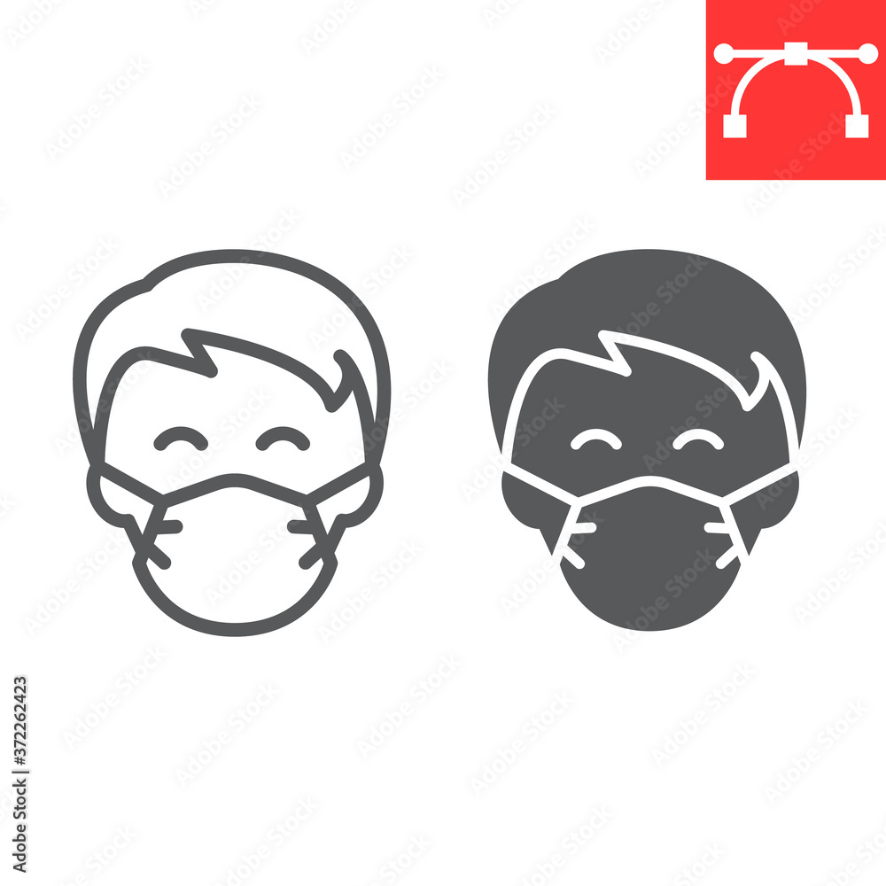 Man in face mask line and glyph icon, coronavirus and covid-19, wearing mask sign vector graphics, editable stroke linear icon, eps 10.