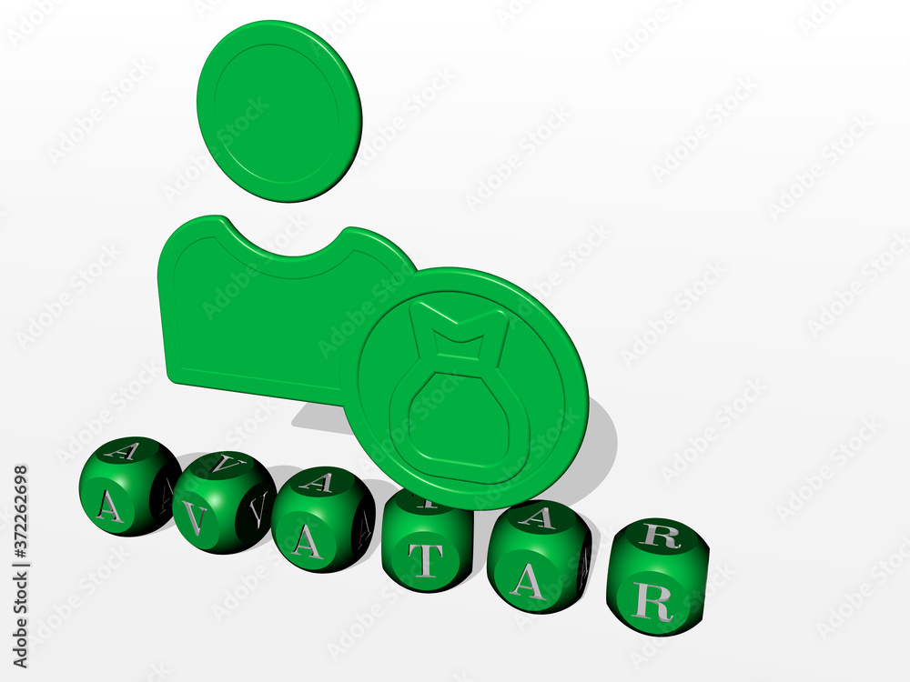 avatar cubic letters with 3D icon on the top, 3D illustration for character and cartoon avatar cubic letters with 3D icon on the top, 3D illustration for character and cartoon