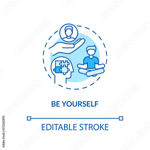 Be yourself turquoise concept icon. Psychological wellbeing. Student mental health. Self acceptance idea thin line illustration. Vector isolated outline RGB color drawing. Editable stroke