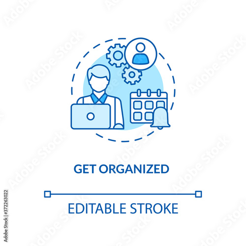 Get organized turquoise concept icon. Freshman time management. Project and assignment completion. College life idea thin line illustration. Vector isolated outline RGB color drawing. Editable stroke