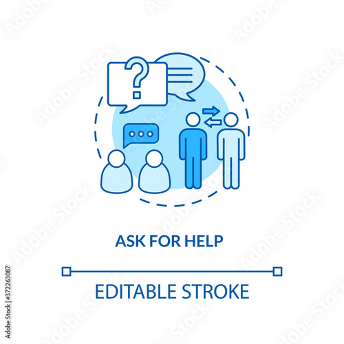 Ask for help turquoise concept icon. Assistance for freshman. Student assistance. College lifestyle idea thin line illustration. Vector isolated outline RGB color drawing. Editable stroke