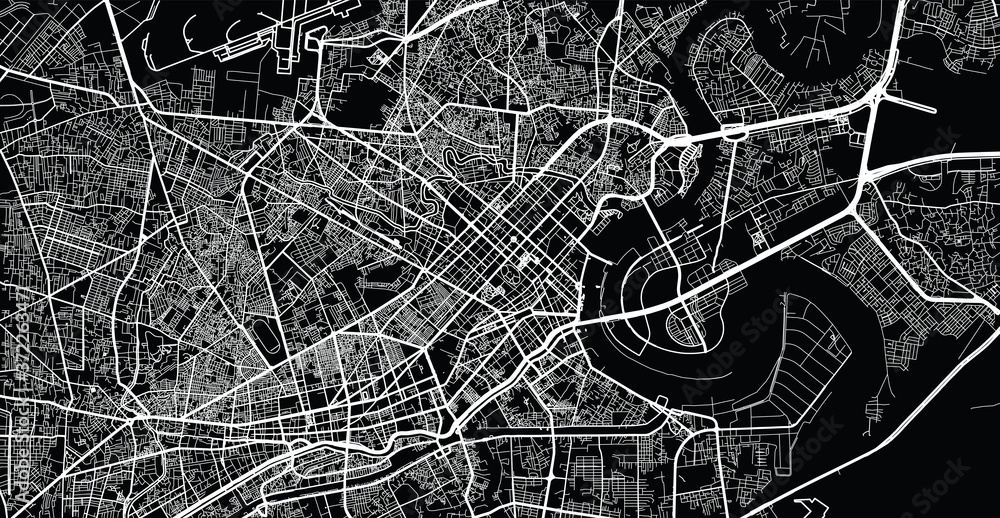 Vector aerial city road map of Ho Chi Minh, Vietnam