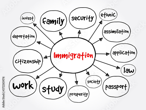 Immigration mind map, concept for presentations and reports