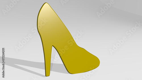 high heel shoe 3D icon casting shadow, 3D illustration for background and blue