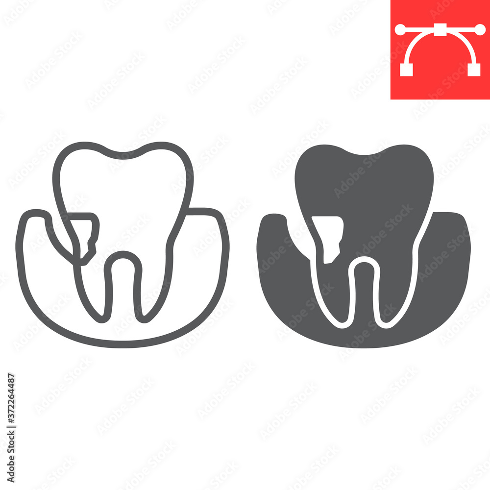 Periodontitis line and glyph icon, dental and stomatolgy, periodontal tooth sign vector graphics, editable stroke linear icon, eps 10.