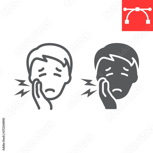 Toothache line and glyph icon, dental and stomatolgy, tooth pain sign vector graphics, editable stroke linear icon, eps 10.