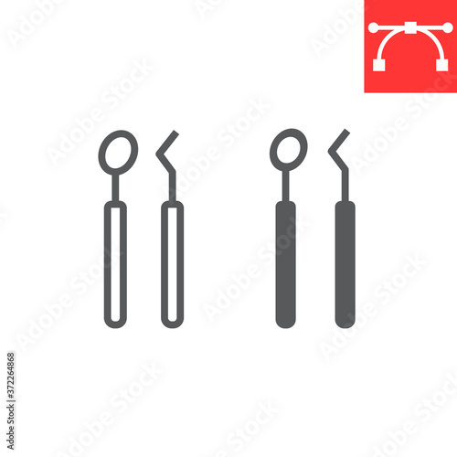 Dental tools line and glyph icon, dental and stomatolgy, dentist tools sign vector graphics, editable stroke linear icon, eps 10.