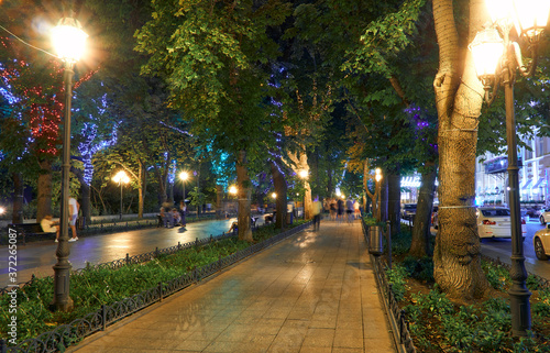 Valokuvatapetti night view of Primorsky boulevard in Odessa city, Ukraine