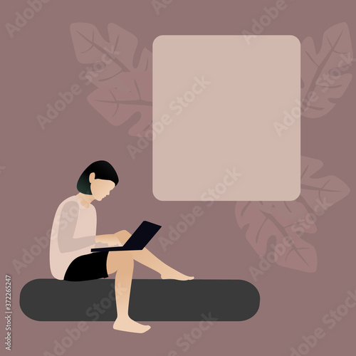 A girl working on her laptop vector illustration