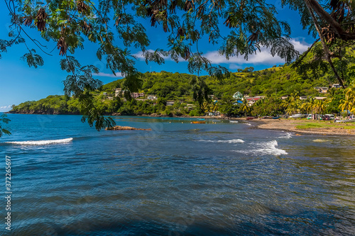 A view across the bay from the estuary of the Buccament river in Saint Vincent