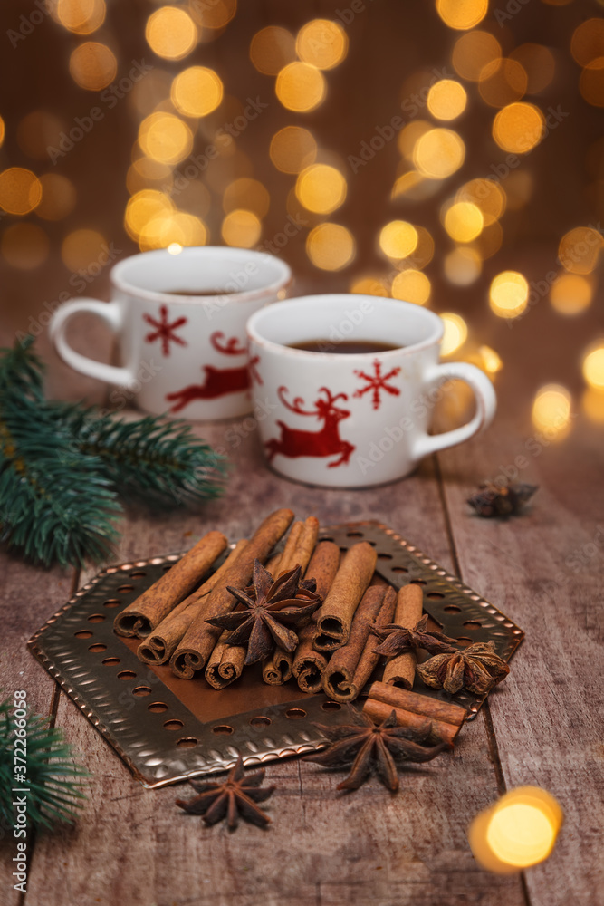 Star anise and cinnamon sticks. Star anise and cinnamon sticks.