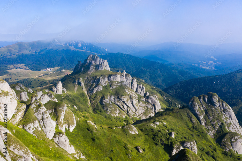 Most scenic mountain from Romania, Ciucas mountains in summer - drone view.