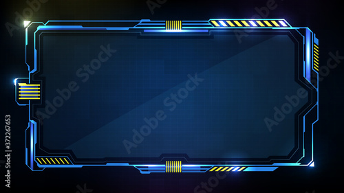 abstract futuristic background of blue glowing technology sci fi frame hud ui