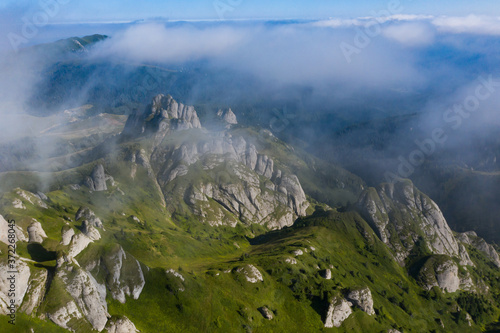 Most scenic mountain from Romania, Ciucas mountains in summer - drone view.