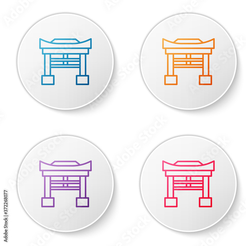 Color line Japan Gate icon isolated on white background. Torii gate sign. Japanese traditional classic gate symbol. Set icons in circle buttons. Vector Illustration.