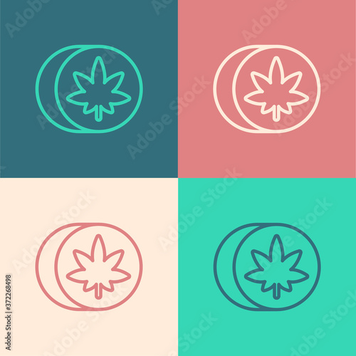 Pop art line Herbal ecstasy tablets icon isolated on color background. Vector Illustration.