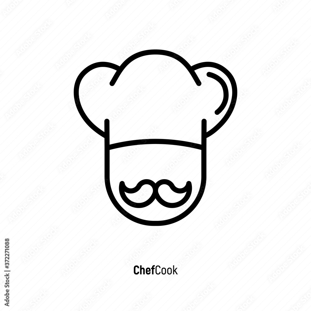 Professional chef with mustache thin line icon. Flat design vector illustration. Professional chef with mustache thin line icon. Flat design vector illustration.