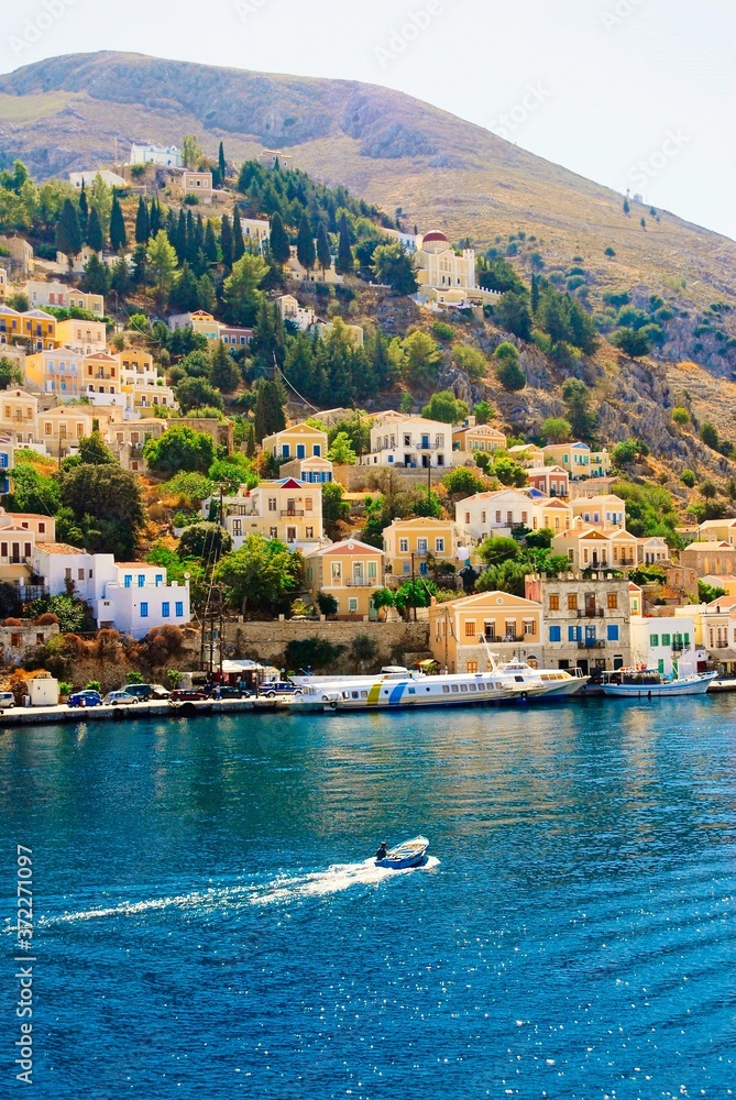 Greece, Symi island, scenic in Yalos, the port of Symi.