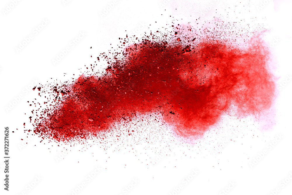 Red dust particle splash isolated on white background. Red dust particle splash isolated on white background.