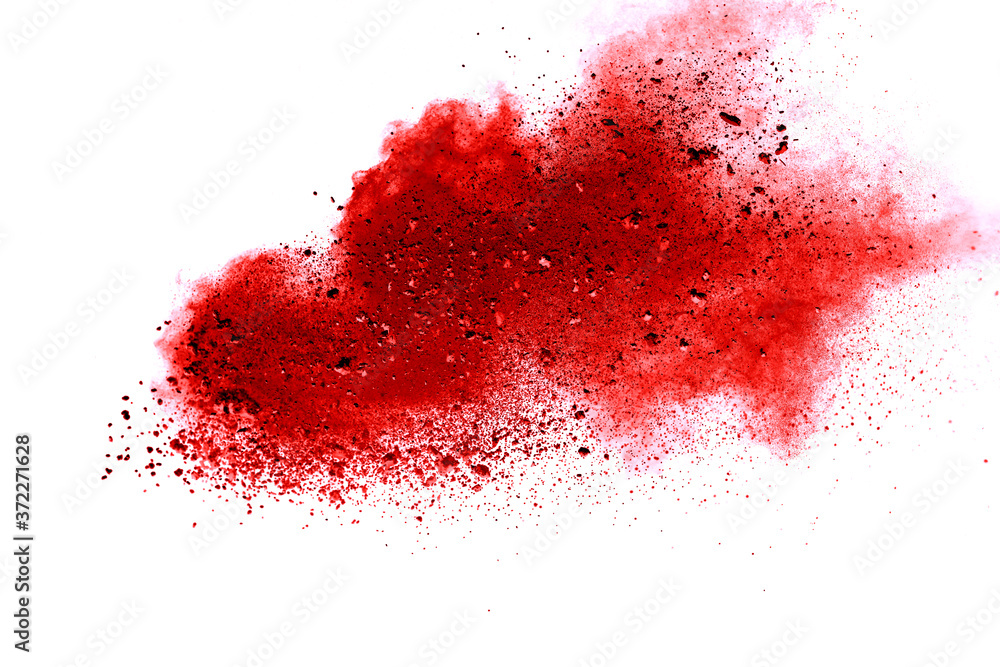 Red dust particle splash isolated on white background. Red dust particle splash isolated on white background.