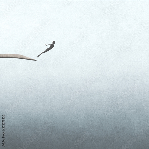 Foto illustration of person jumping in the void, surreal concept