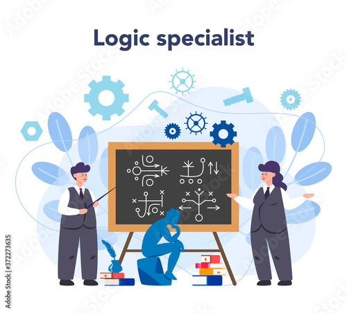 Logician concept. Scientist systematicly study of the forms