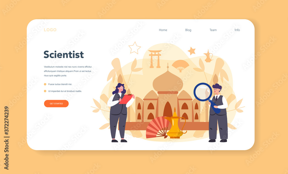 Orientalist web banner or landing page. Professonal scientist Orientalist web banner or landing page. Professonal scientist