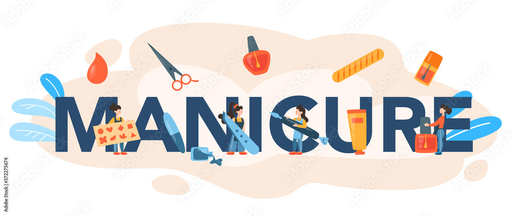 Manicure service typographic header. Beauty salon worker. Nail Manicure service typographic header. Beauty salon worker. Nail