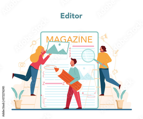 Magazine editor concept. Journalist and designer working