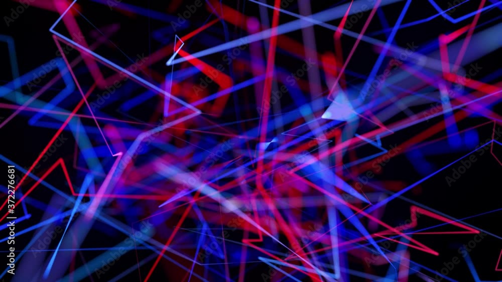 Motion graphics, sci-fi bg with flow of blue red neon glow lines form ...