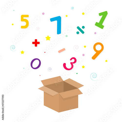 Banner with the image of the arithmetic digital set. Numeral in box.