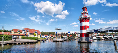 Marina with lighthouse of Rheinsberg (federal state Brandenburg), Germany photo