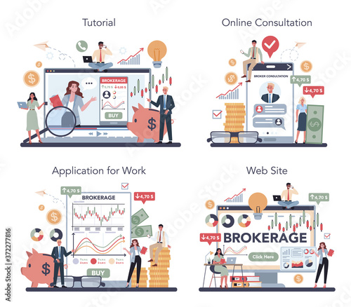 Financial online service or platform set. Market analytics