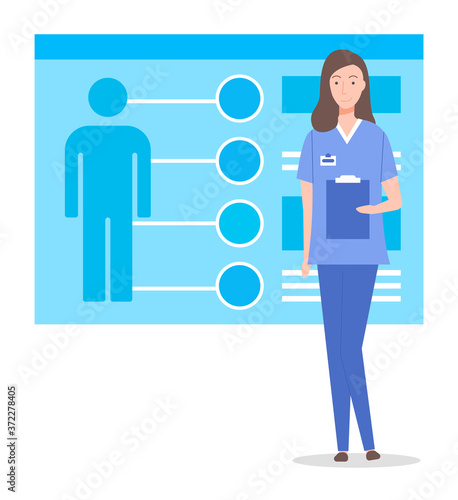 Concept of personal medical card of patient. Medical history or human diagnostic. Problems unhealthy areas of human. Doctor, physician, therapist with clipboard. Healthcare and diagnostic concept