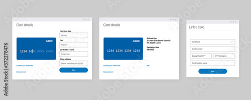 Add bank card banner template. Payment methods design concept. Link Your Bank Account Add Credit Card Step Screen. UI UX design