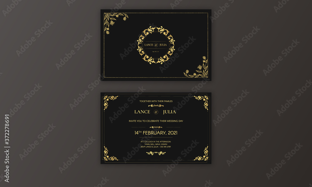 Obraz premium Elegant Wedding Card Template,Black and Golden Color.