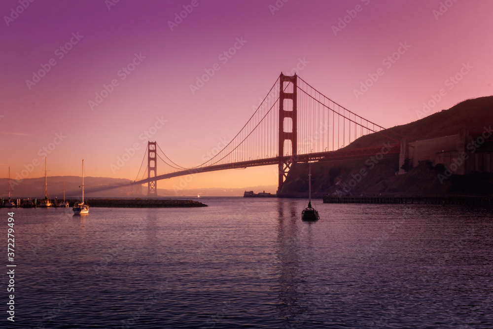 The famous Golden Gate Bridge in San Francisco , seen from Point Cavallo