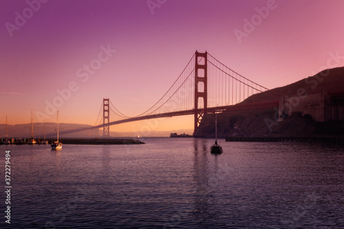 The famous Golden Gate Bridge in San Francisco , seen from Point Cavallo