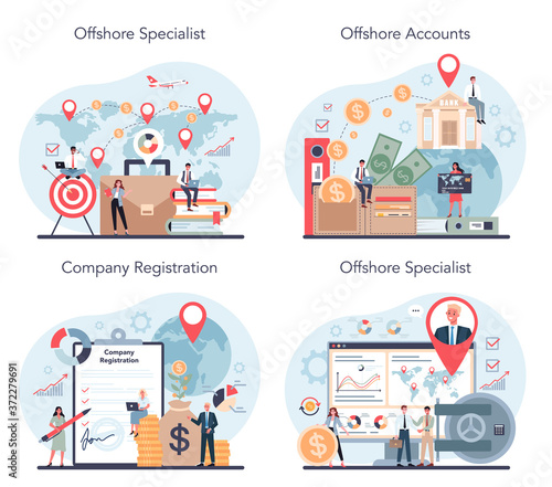 Offshore specialist or company concept set. Professional businessman