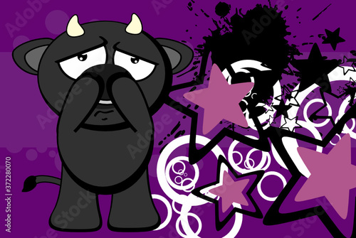 funny little kawaii black bull cartoon background in vector format