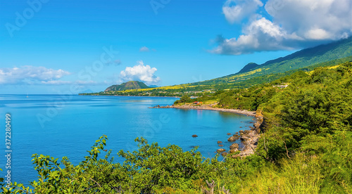 A view along the coastline of St Kitts