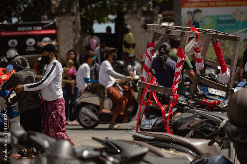 Bali, Indonesia august-17 th 2020. independence day. social events on the beach in kuta. kite festival. surfing competition among juniors. Bali, Indonesia