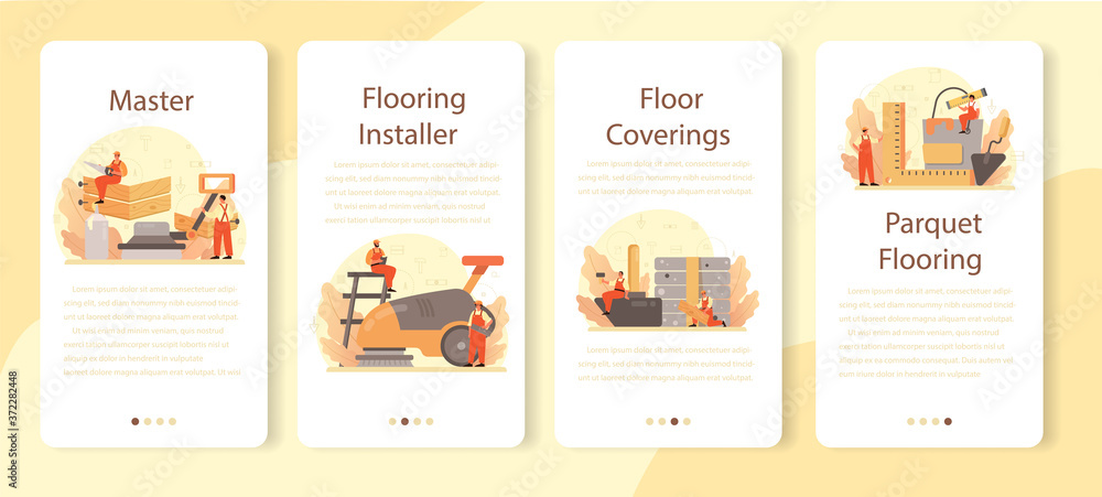 Flooring installer mobile application banner set. Professional