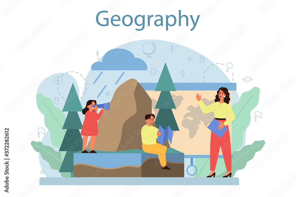 Geography class concept. Studying the lands, features, inhabitants