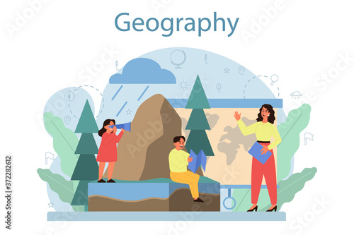 Geography class concept. Studying the lands, features, inhabitants