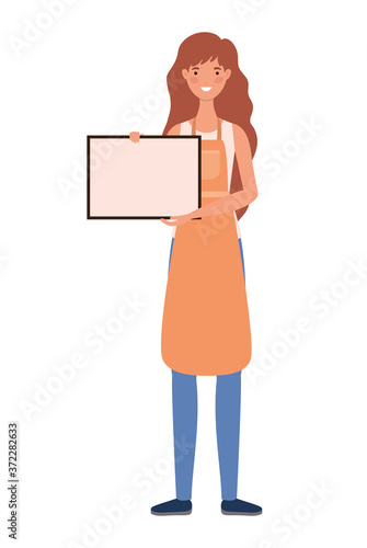 saleswoman cartoon with apron and banner design of Shopping commerce and market theme Vector illustration